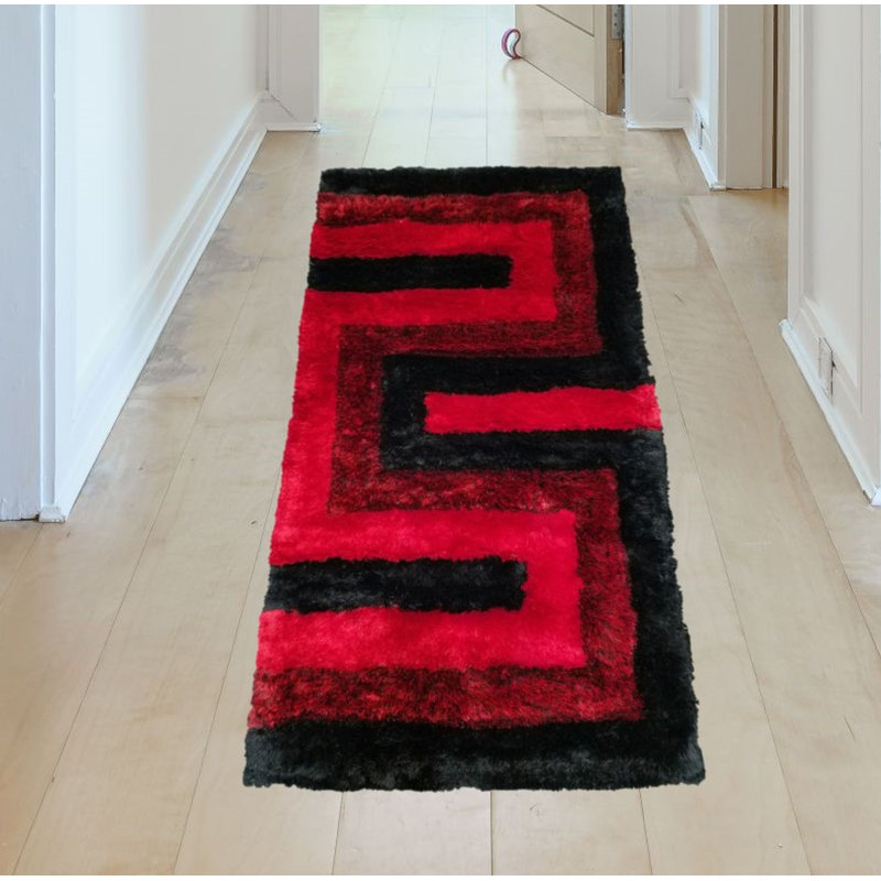 Latitude Run® Letson Handmade Shag Red/Black Rug